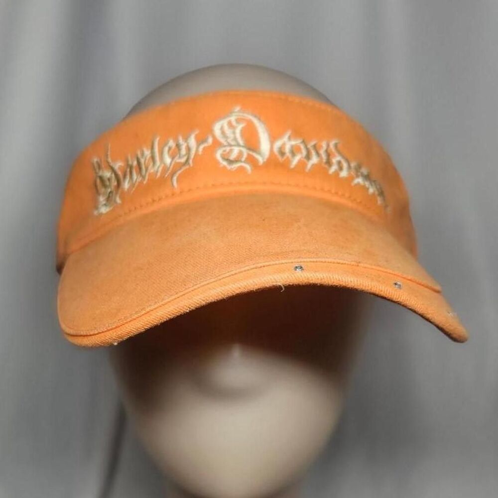 2009 y2k harley davidson orange rhinestone visor ponytail baseball cap